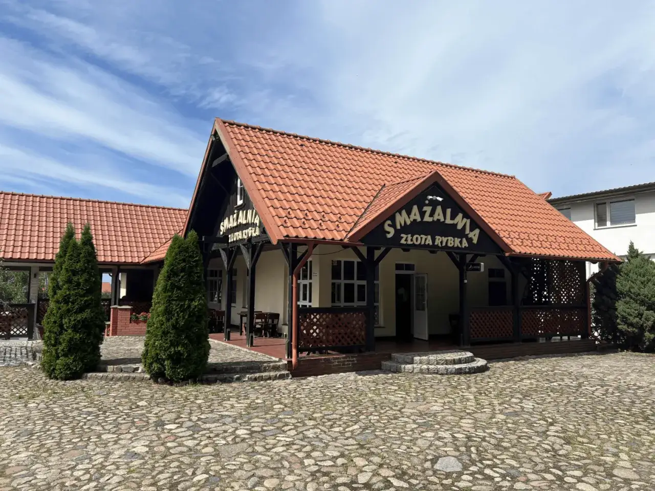 Smażalnia ryb Frombork widok na zalew